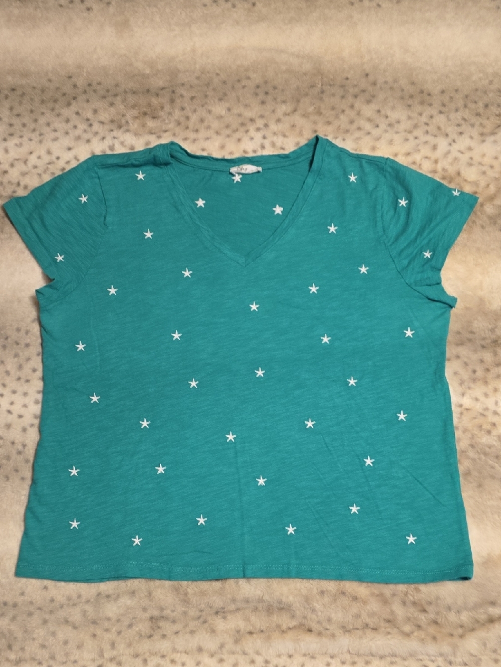 Women’s Green Embroidered V-Neck Tee